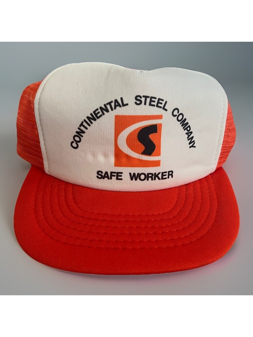 Vintage Snapback Trucker Hat Orange Wide Brim One Size Foam Mesh Hipster Country